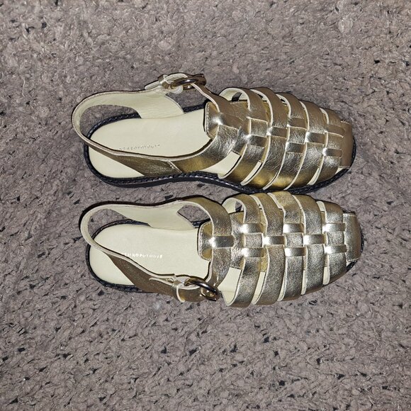 ANTHROPOLGIE-Gold Leather Fisherman Sandals-Lined-Size 38-New/No Box - Picture 6 of 7